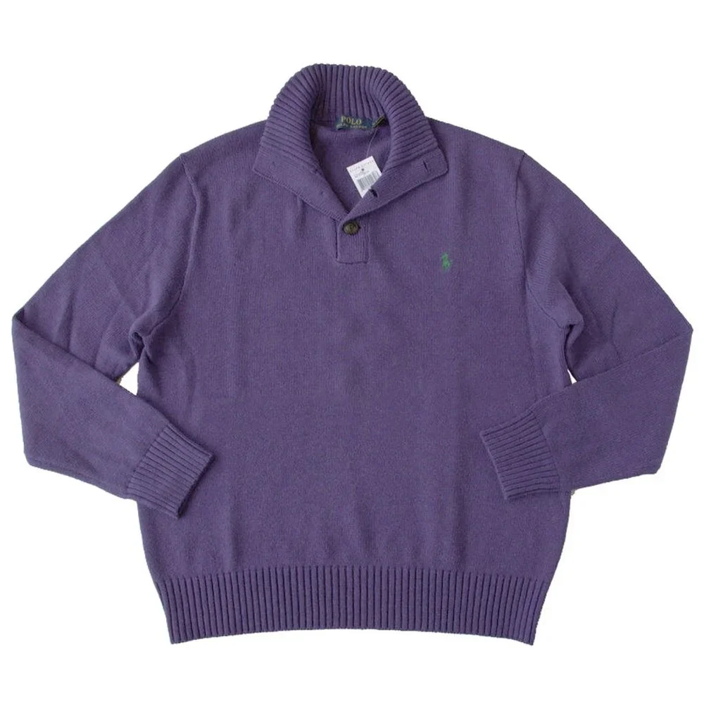 NEW Polo Ralph Lauren Mens Button Mockneck Sweater!  Purple  Green Polo Player